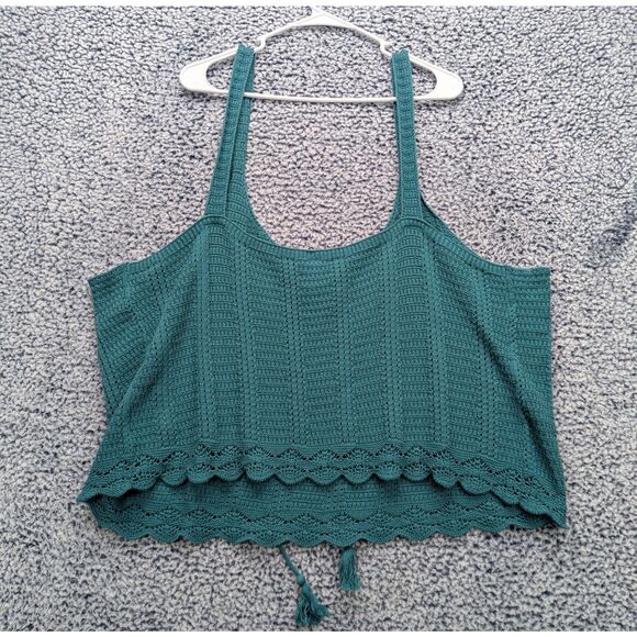 Old Navy Knit Tank Top Size XXL Crochet Boho Tie Front Hippie Cottage Green - Picture 2 of 10